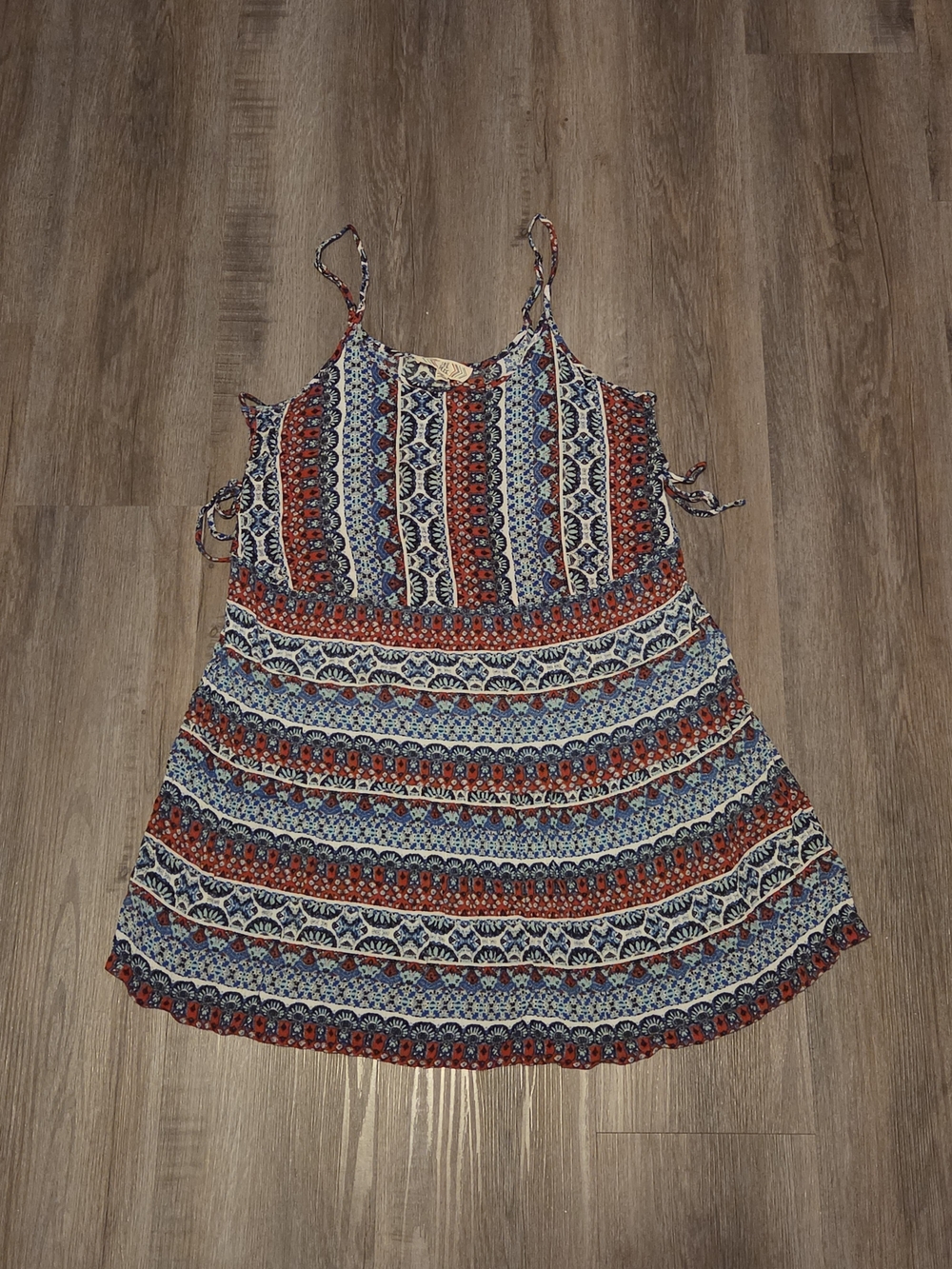 Pink Rose Boho Stripe Sundress in Red, Blue & Cream
